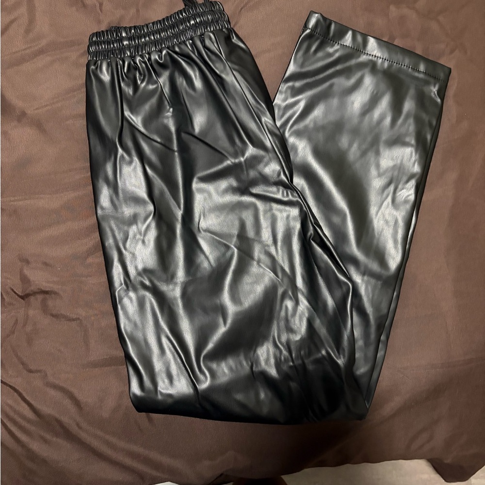 Men's Black Faux Leather Jogger Pants